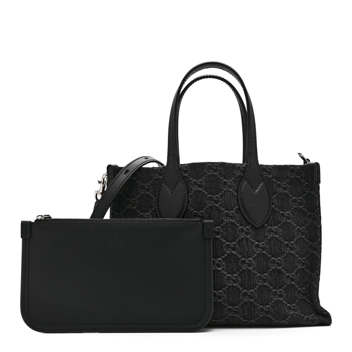 Denim Ophidia GG Monogram Tote Medium Black Grey wholesalehk.shop