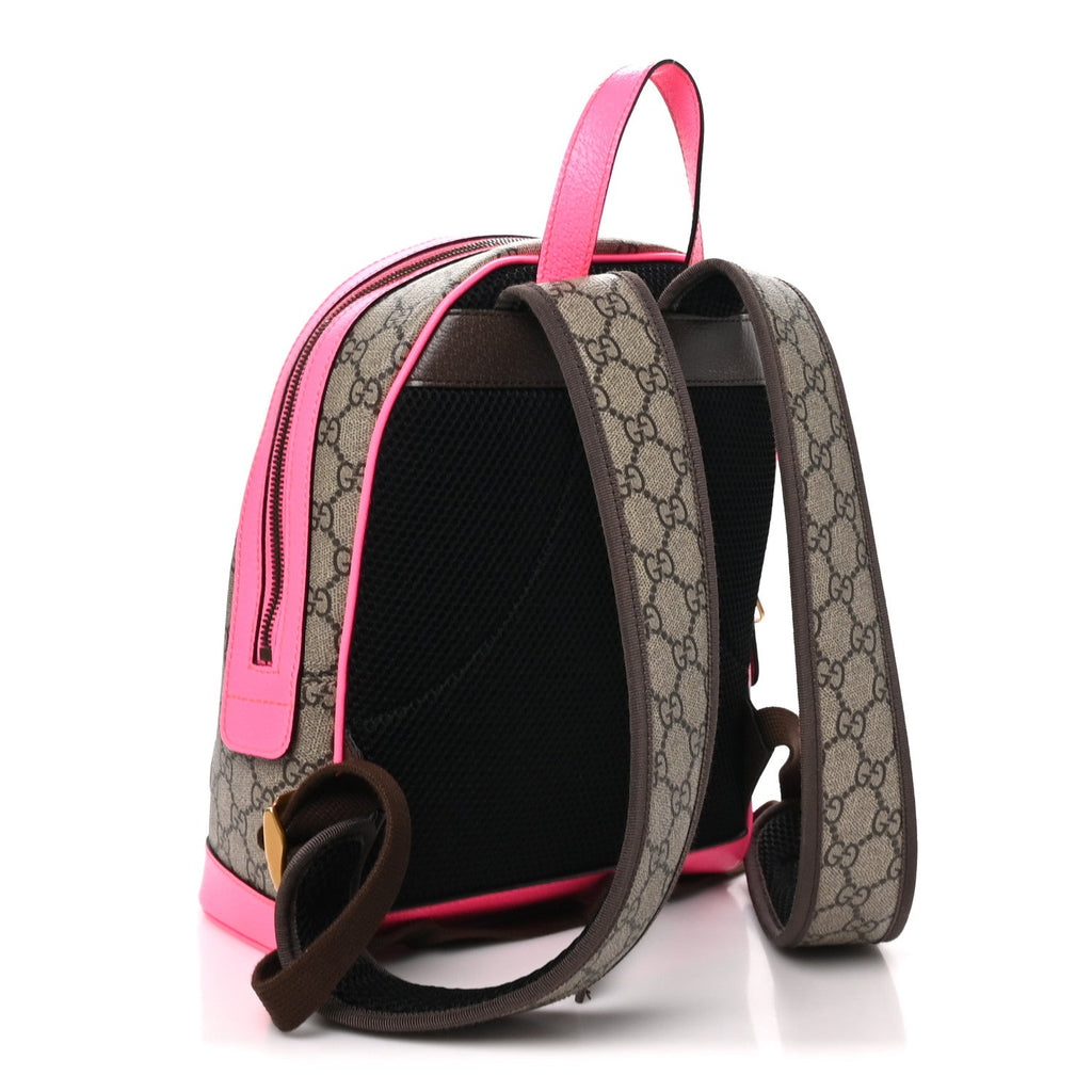 GG Supreme Monogram Textured Dollar Calfskin Web Small Ophidia Day Backpack Beige Ebony Fluorescent Fuchsia wholesalehk.shop