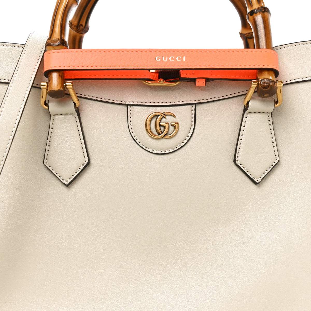Wonka Grain Calfskin Medium Diana Tote Bag Mystic White Orange Fluo wholesalehk.shop