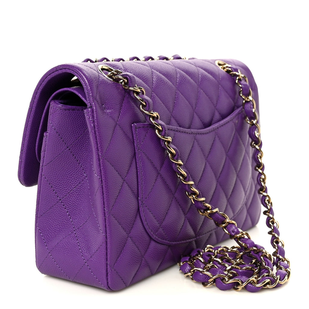 Caviar Quilted Small Double Flap Purple wholesalehk.shop