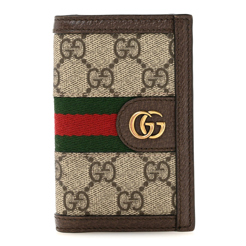 GG Supreme Monogram Web Ophidia Card Case Beige Ebony Electric Green wholesalehk.shop