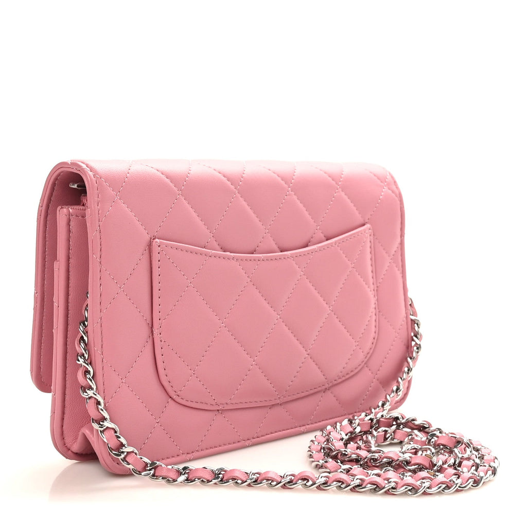 Lambskin Quilted Crystal Star Wallet On Chain WOC Pink wholesalehk.shop
