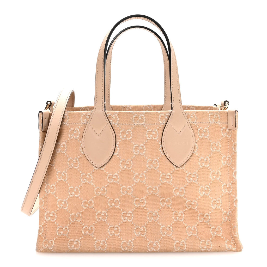 Denim Ophidia GG Monogram Tote Medium Light Beige wholesalehk.shop