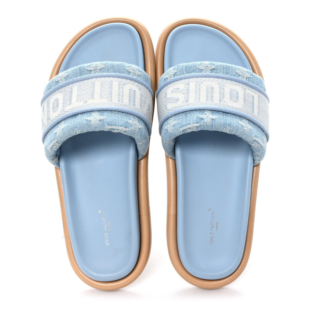 Monogram Denim LV Bliss Womens Comfort Mules 39 Turquoise £¨ Direct shipment via from wholesalehk.shop