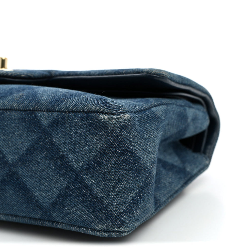 Printed Denim Quilted Small Double Flap Light Blue wholesalehk.shop