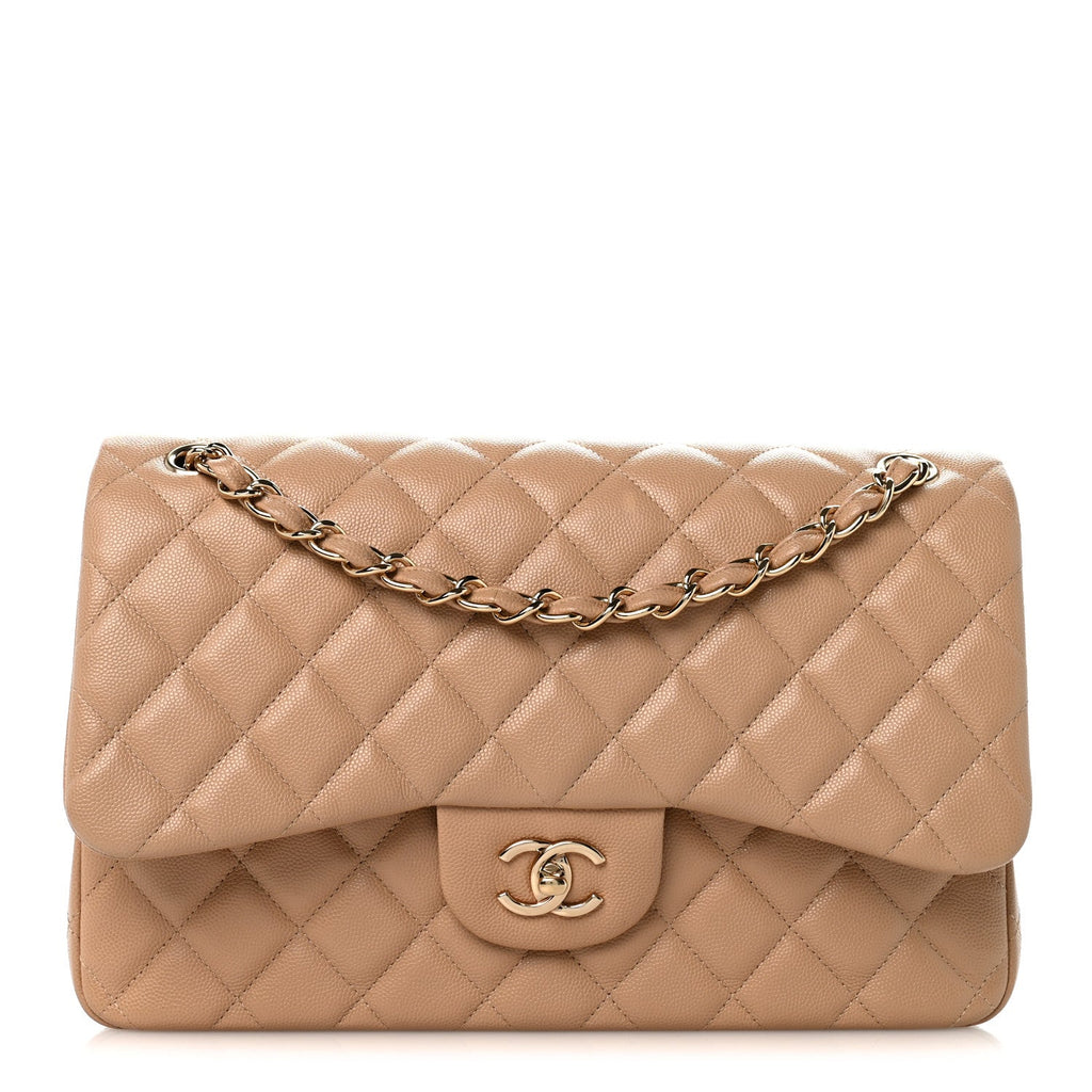 Caviar Quilted Jumbo Double Flap Beige Clair wholesalehk.shop