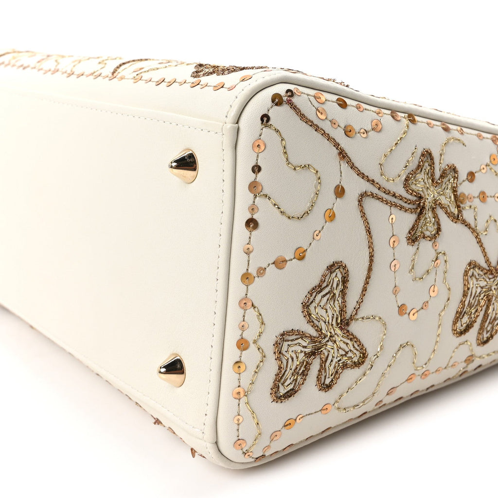 Smooth Calfskin Sequin Embroidered Clover Medium Lady Dior White wholesalehk.shop