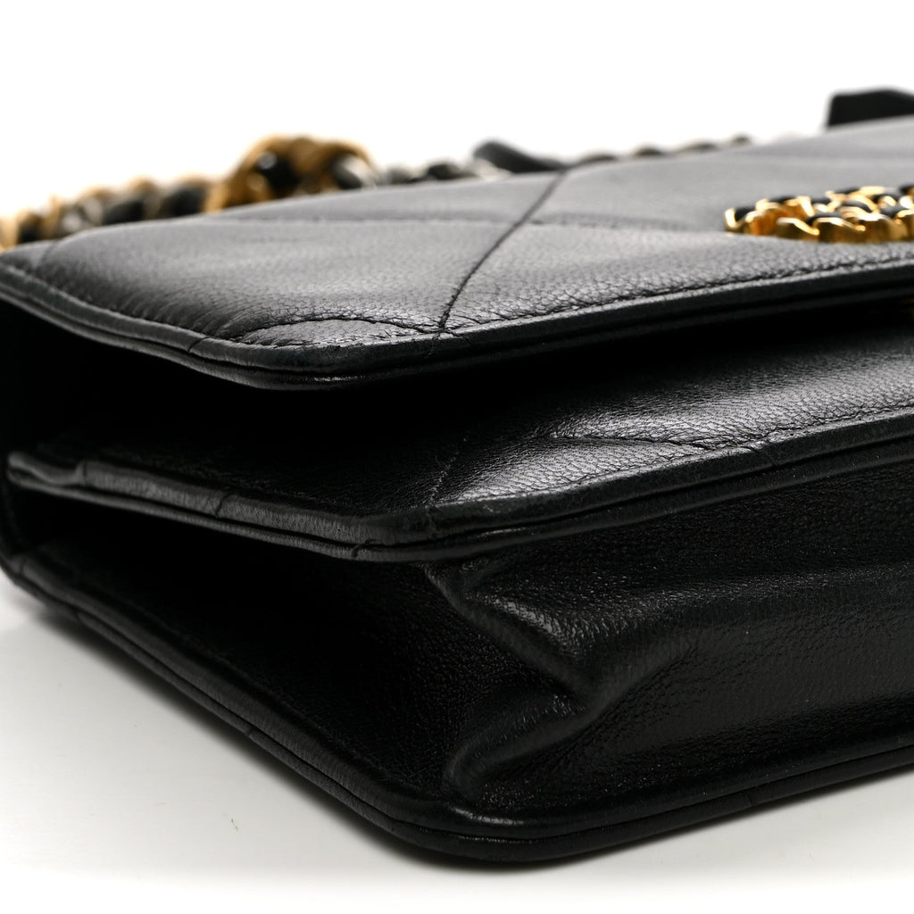 Goatskin Quilted Chanel 19 Wallet On Chain WOC Black wholesalehk.shop