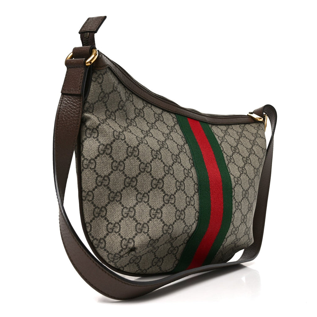 GG Supreme Monogram Web Small Ophidia Half Moon Hobo Brown wholesalehk.shop
