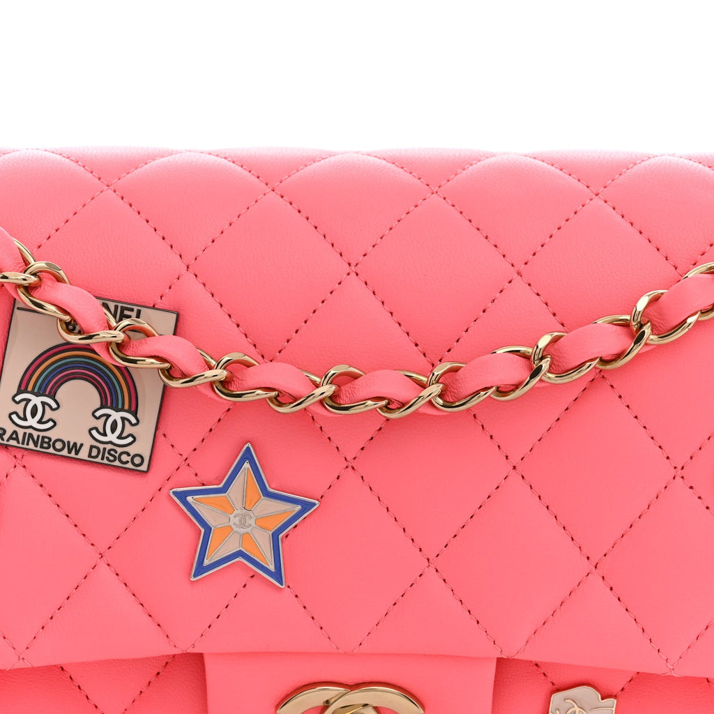 Lambskin Quilted Medium Hollywood Charms Double Flap Coral Pink wholesalehk.shop