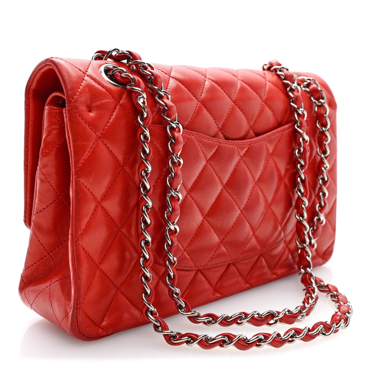 Lambskin Quilted Medium Double Flap Red wholesalehk.shop