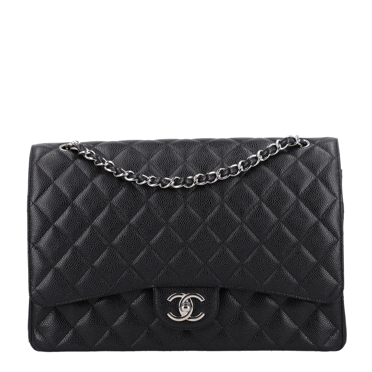 Caviar Quilted Maxi Double Flap Black wholesalehk.shop