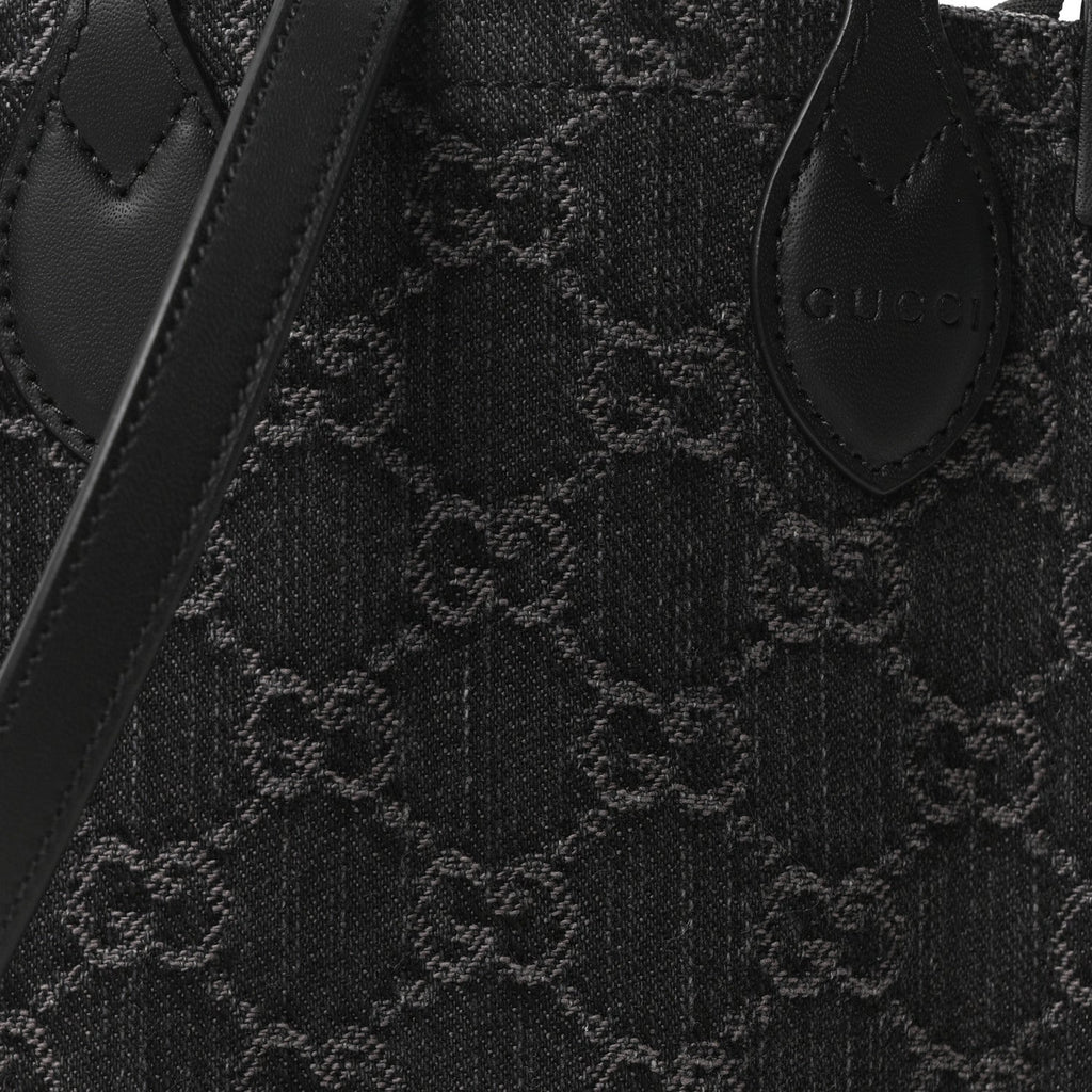 Denim GG Monogram Calfskin Mini Ophidia Tote Bag Black wholesalehk.shop