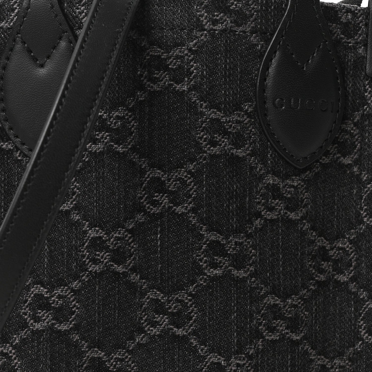 Denim GG Monogram Calfskin Mini Ophidia Tote Bag Black wholesalehk.shop