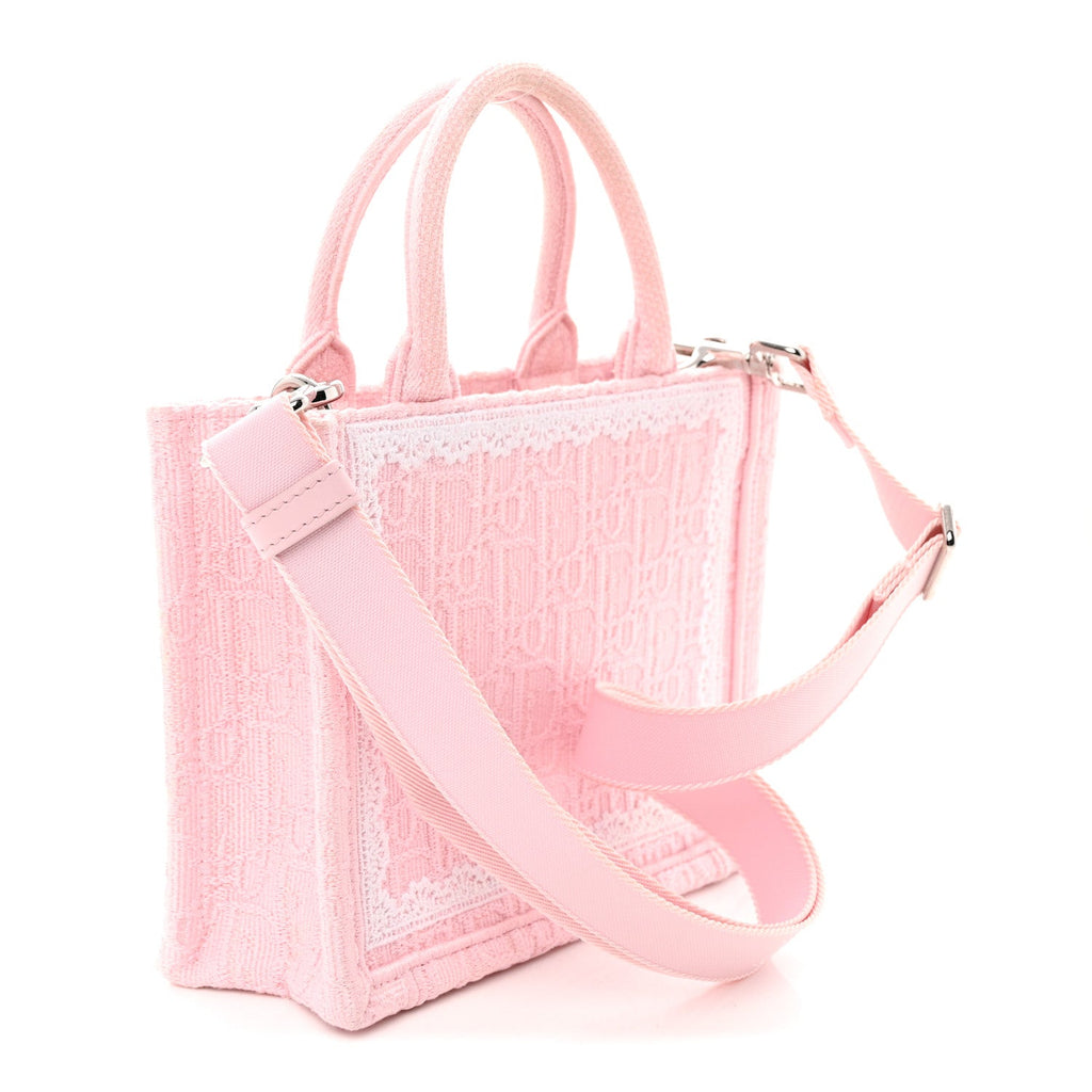 Cotton Toile De Jouy Oblique Embroidered Dior Medaillon Mini Book Tote With Strap Soupir Pink White £¨ Direct shipment via from wholesalehk.shop