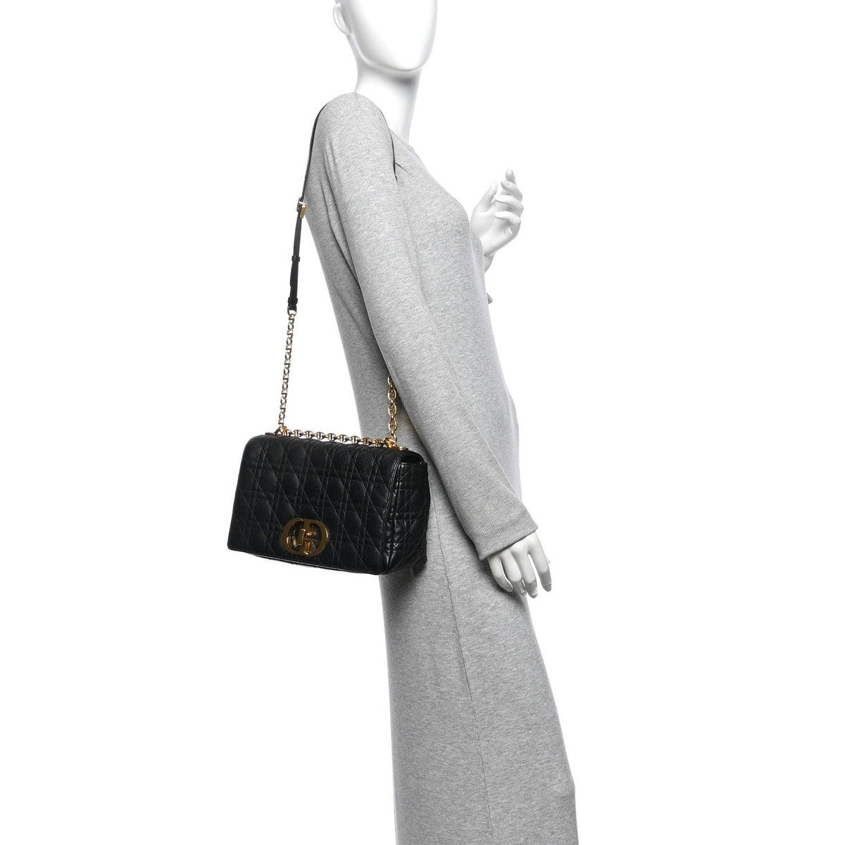 Grained Calfskin Cannage Large Caro Bag Black wholesalehk.shop