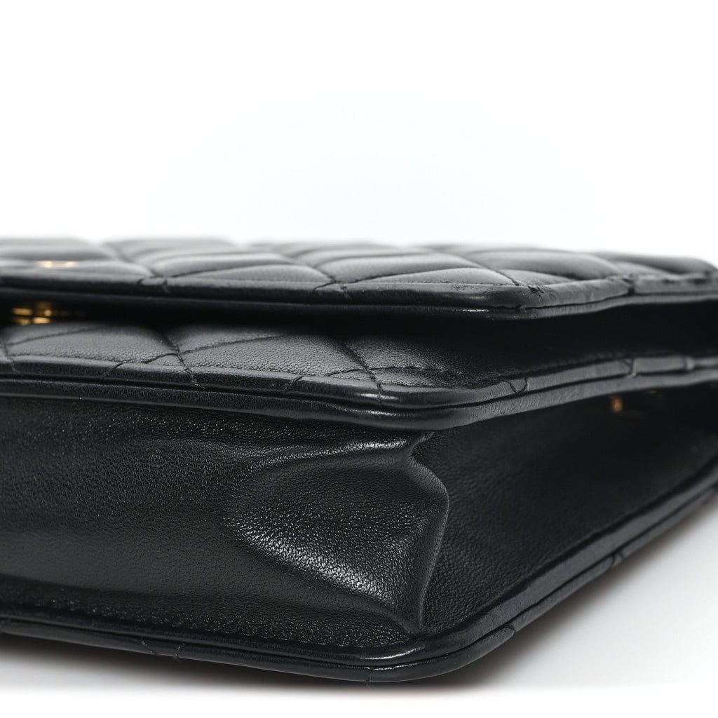 Lambskin Quilted Wallet On Chain WOC Black wholesalehk.shop