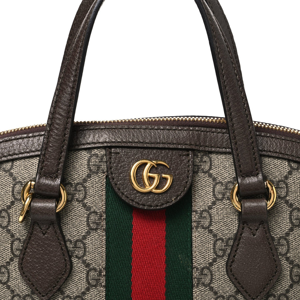 GG Supreme Monogram Web Medium Ophidia Top Handle Dome Bag Brown wholesalehk.shop