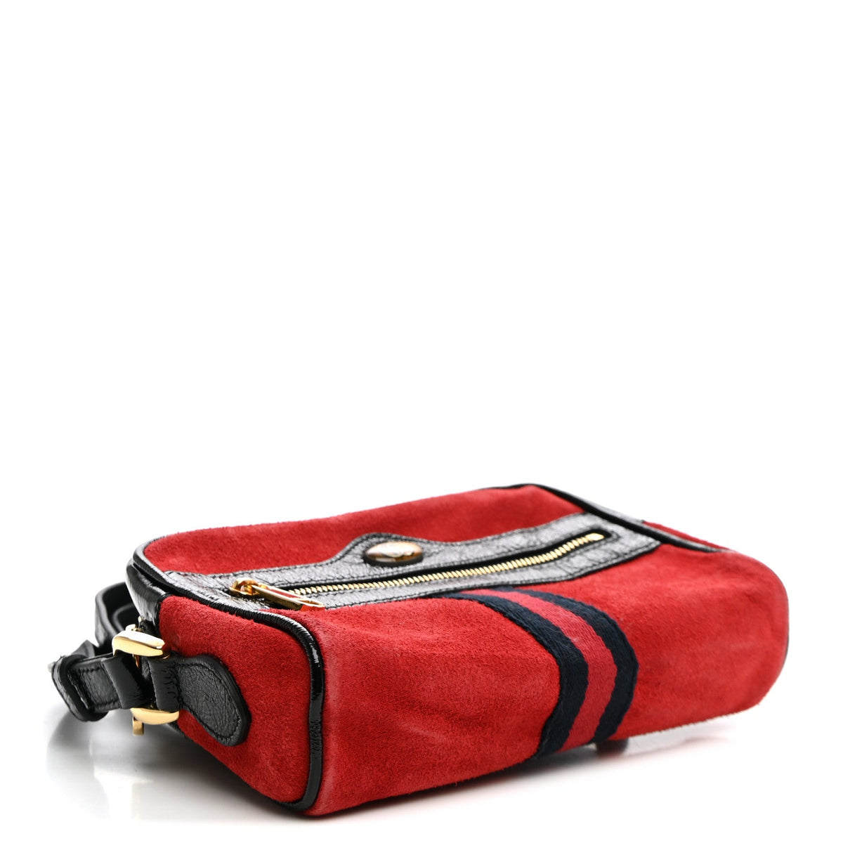 Suede Patent Web Mini Ophidia Shoulder Bag Hibiscus Red Black wholesalehk.shop