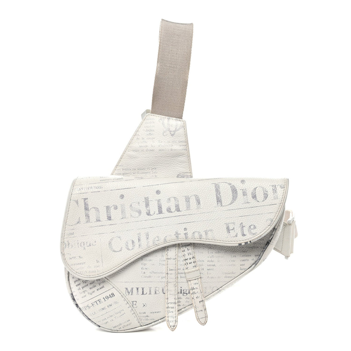 X Daniel Arsham Grained Calfskin Newspaper Print Saddle Bag White wholesalehk.shop