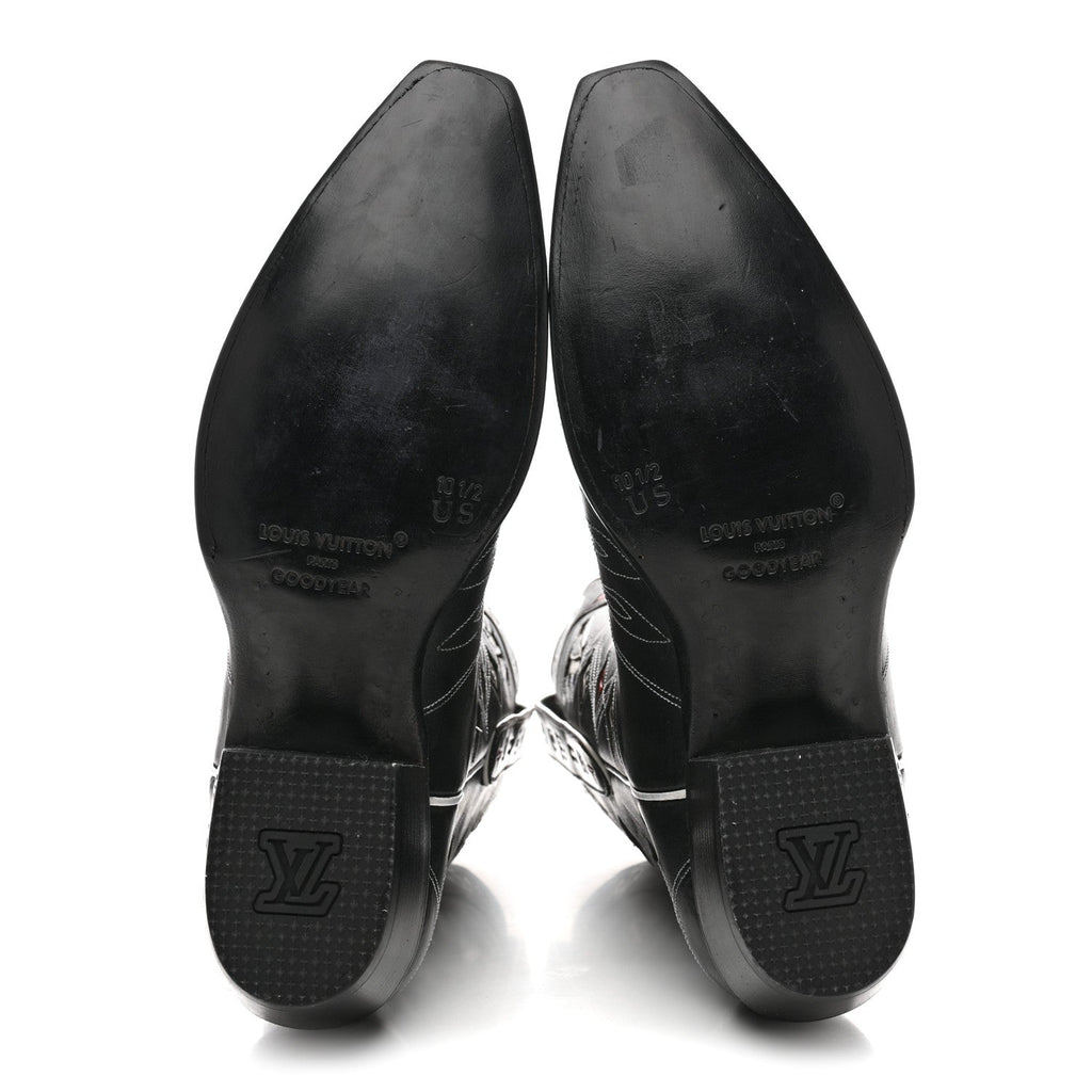 Calfskin LV Texan Mens Rider Boots 10.5 Black Silver £¨ Direct shipment via from wholesalehk.shop