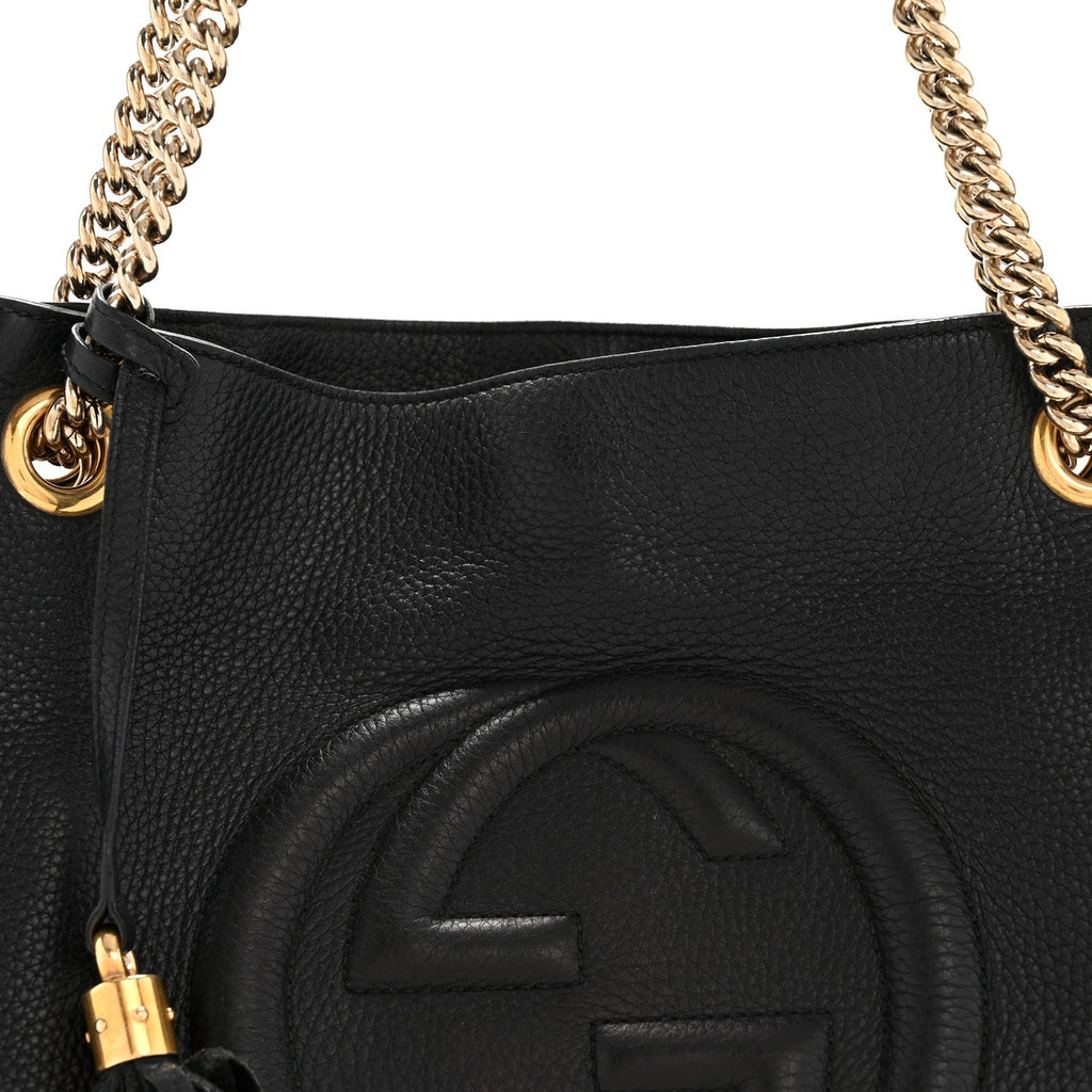 Pebbled Calfskin Medium Soho Chain Shoulder Bag Black wholesalehk.shop