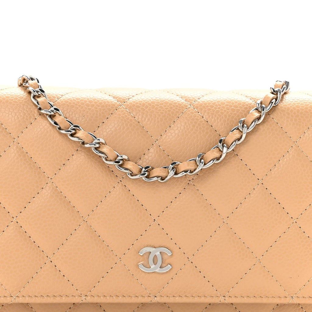 Caviar Quilted Wallet on Chain WOC Beige wholesalehk.shop