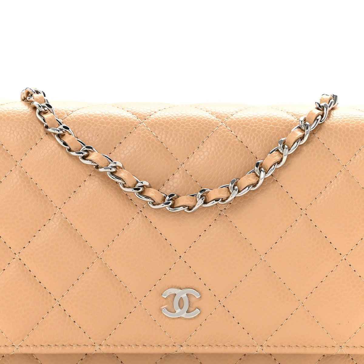 Caviar Quilted Wallet on Chain WOC Beige wholesalehk.shop