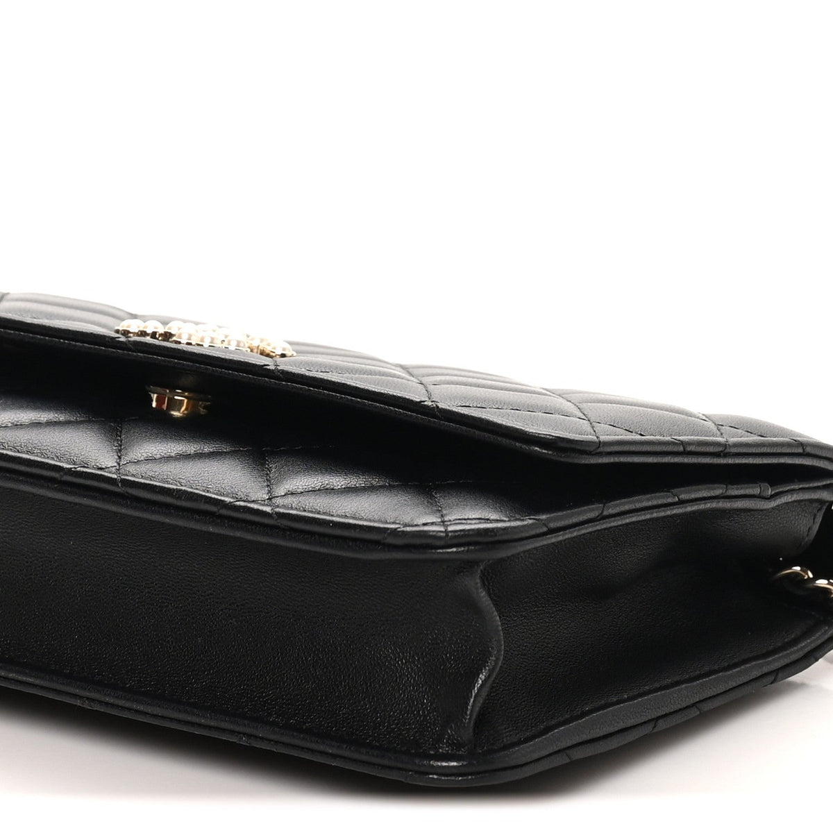 Lambskin Quilted Pearl CC Wallet on Chain WOC Black wholesalehk.shop