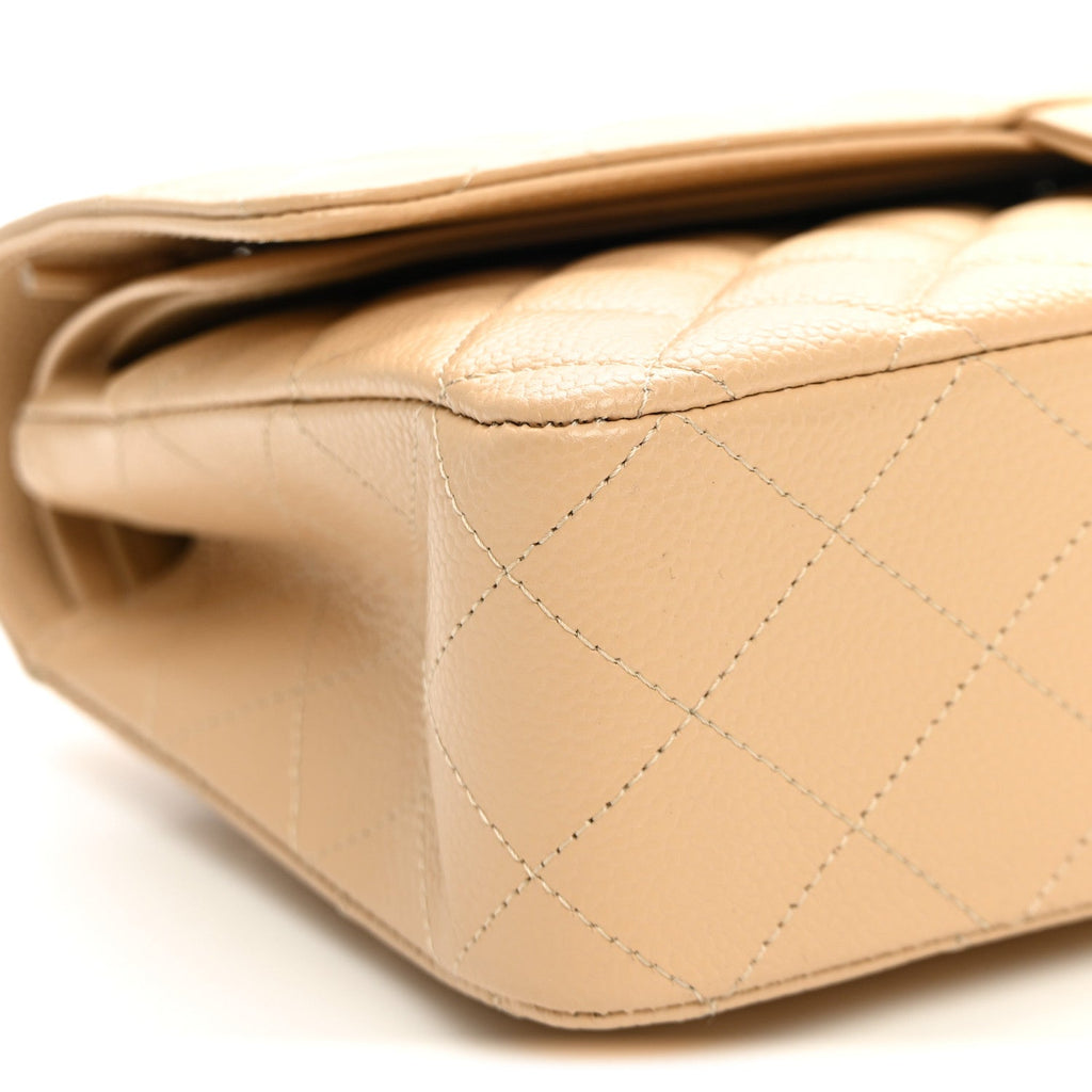 Caviar Quilted Medium Double Flap Beige wholesalehk.shop