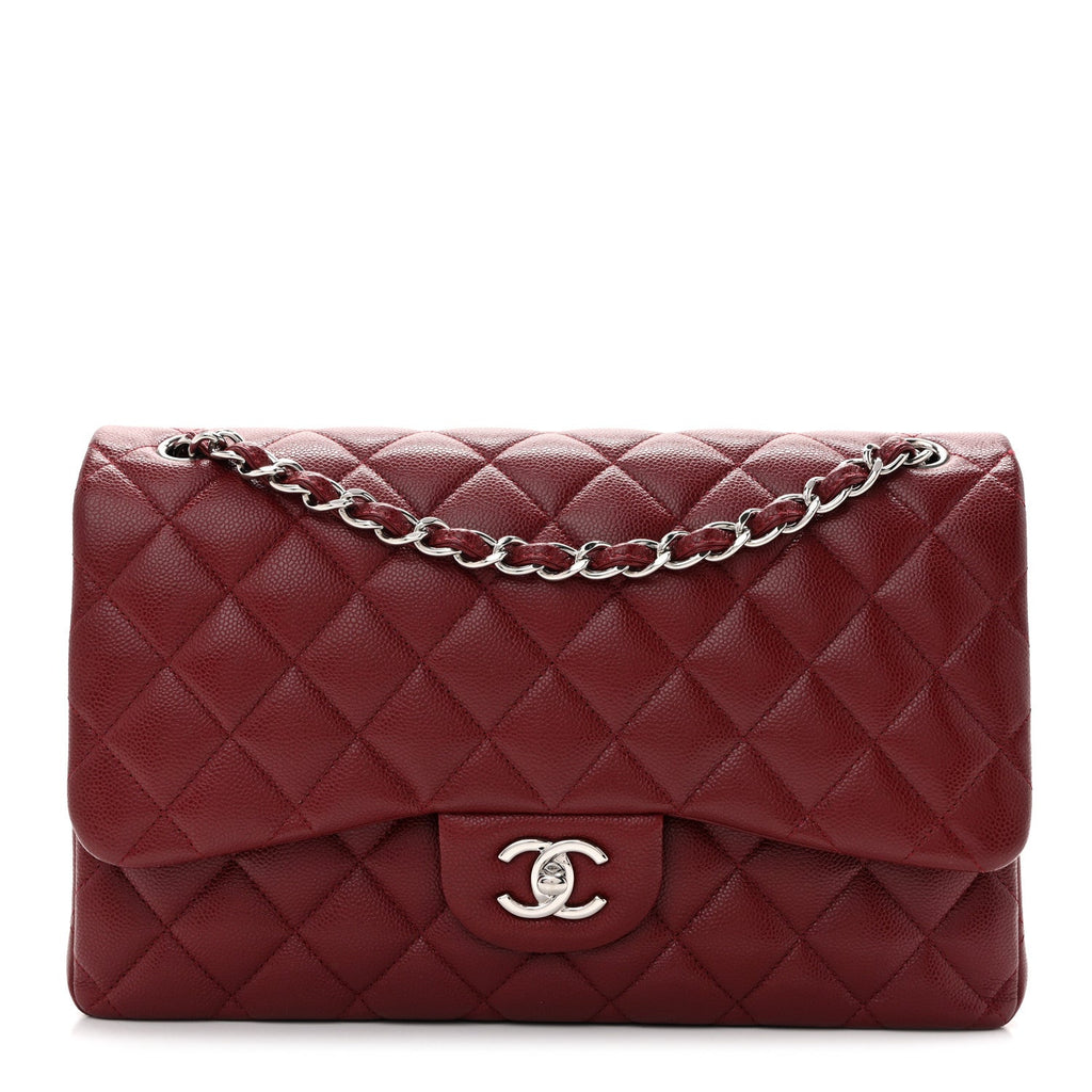 Caviar Quilted Jumbo Double Flap Burgundy wholesalehk.shop