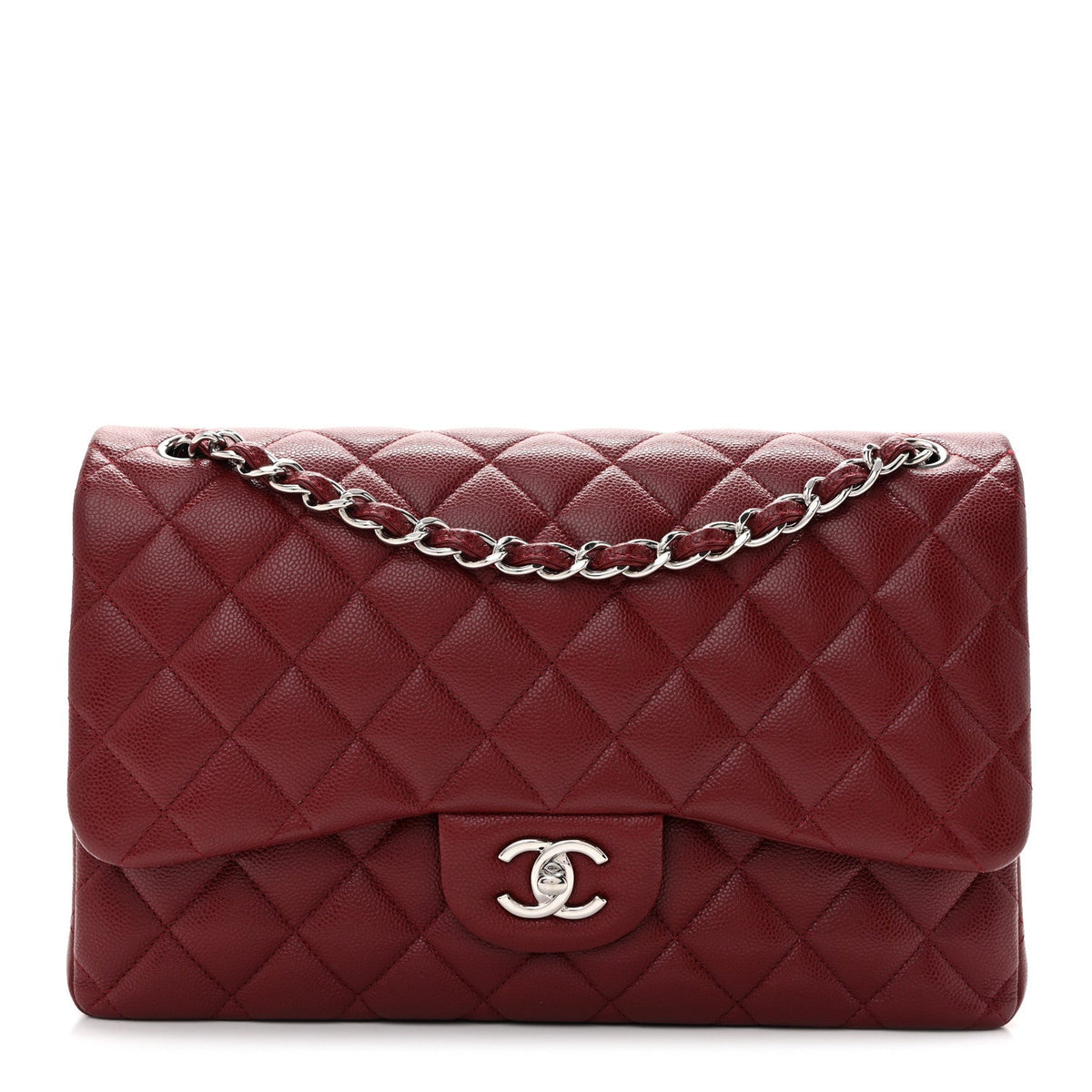 Caviar Quilted Jumbo Double Flap Burgundy wholesalehk.shop