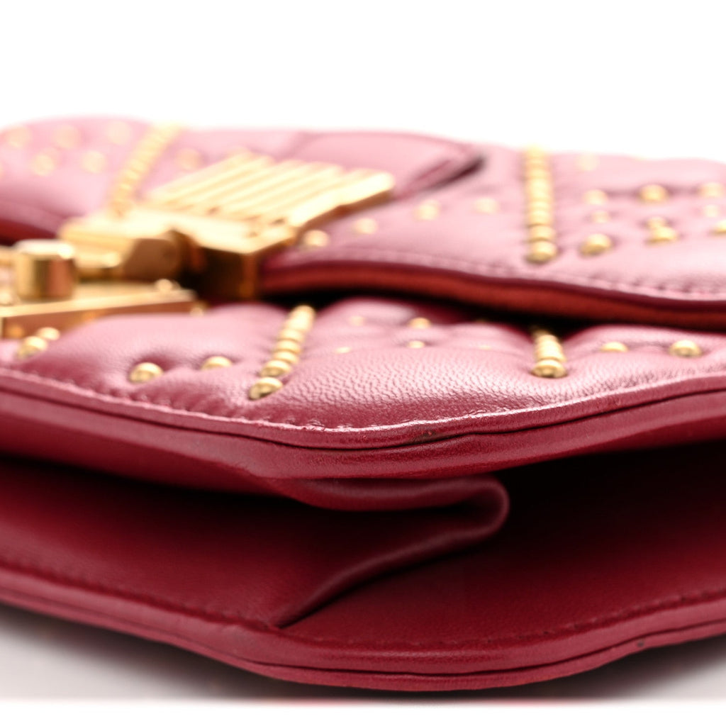 Lambskin Cannage Studded Small Dioraddict Flap Bag Red wholesalehk.shop