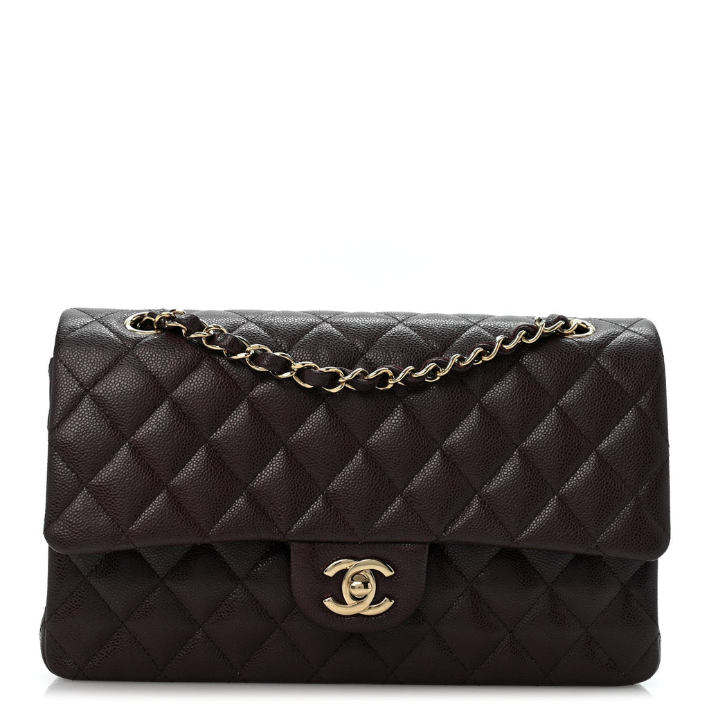 Caviar Quilted Medium Double Flap Dark Brown wholesalehk.shop