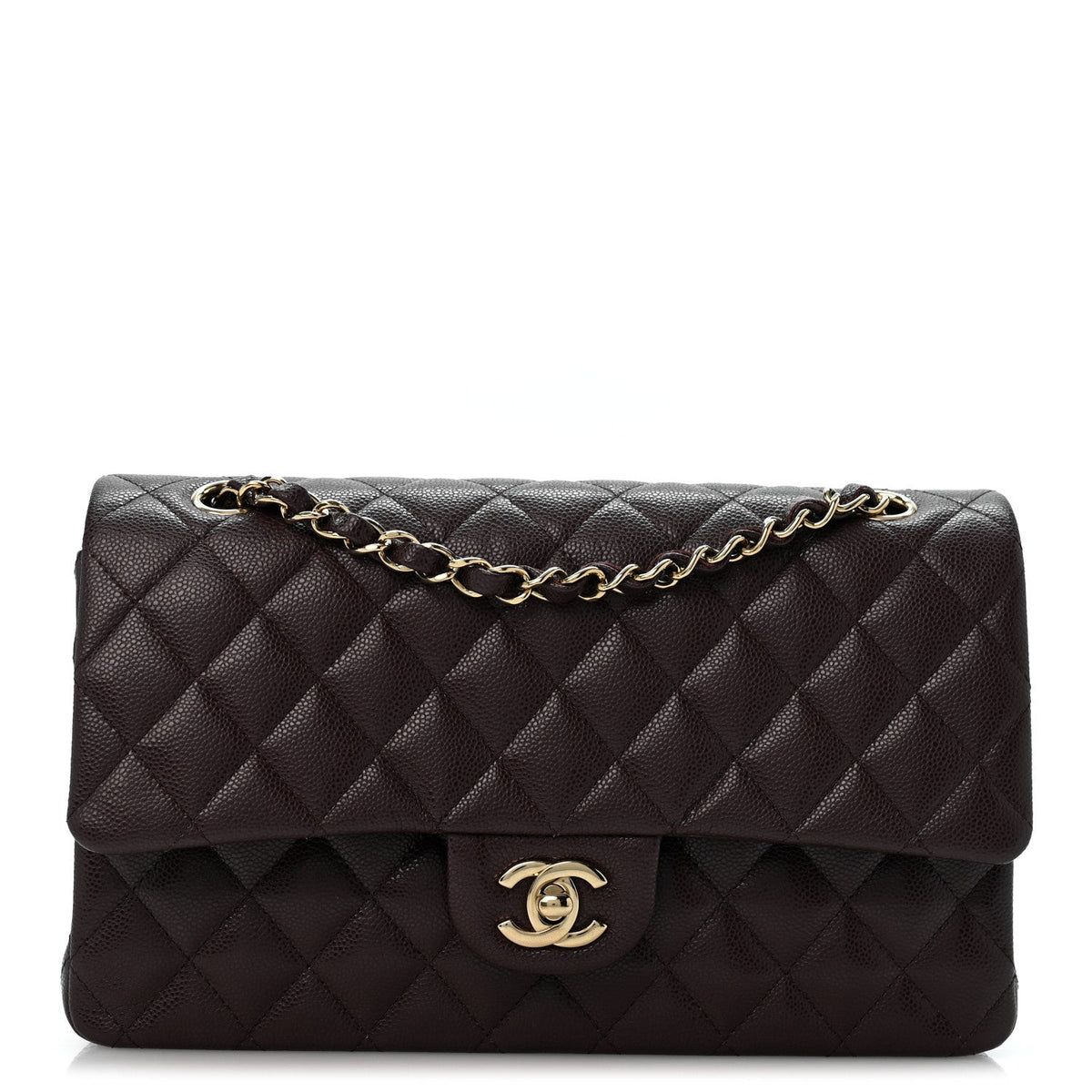 Caviar Quilted Medium Double Flap Dark Brown wholesalehk.shop