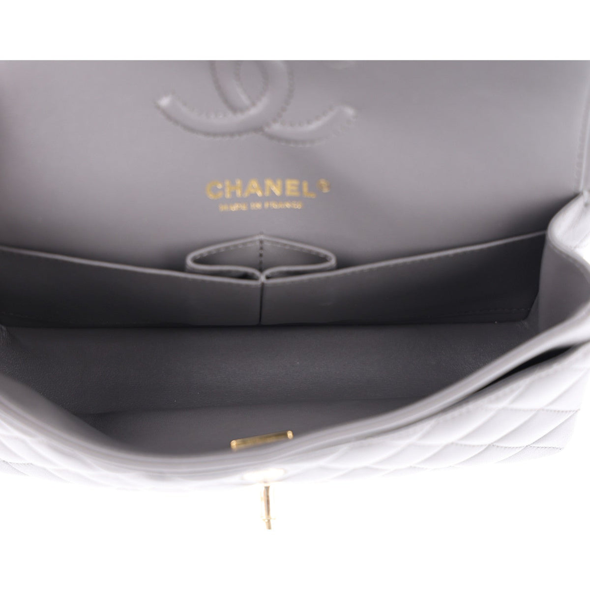 Lambskin Quilted Small Double Flap Grey wholesalehk.shop