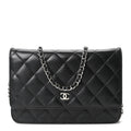 Lambskin Quilted Wallet On Chain WOC Black wholesalehk.shop
