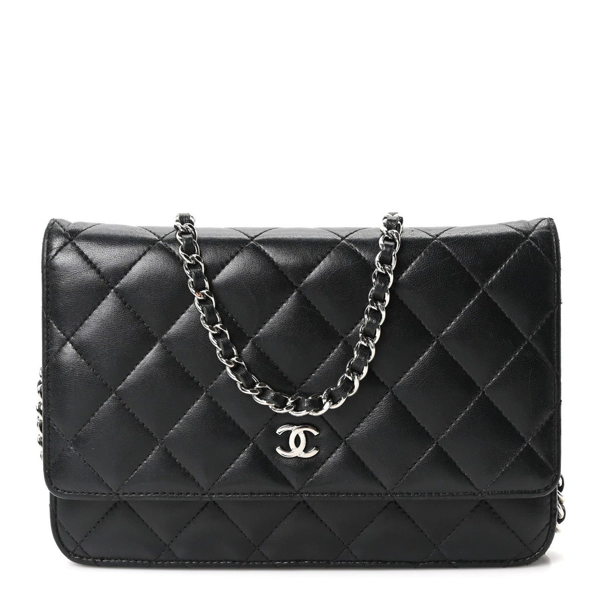 Lambskin Quilted Wallet On Chain WOC Black wholesalehk.shop
