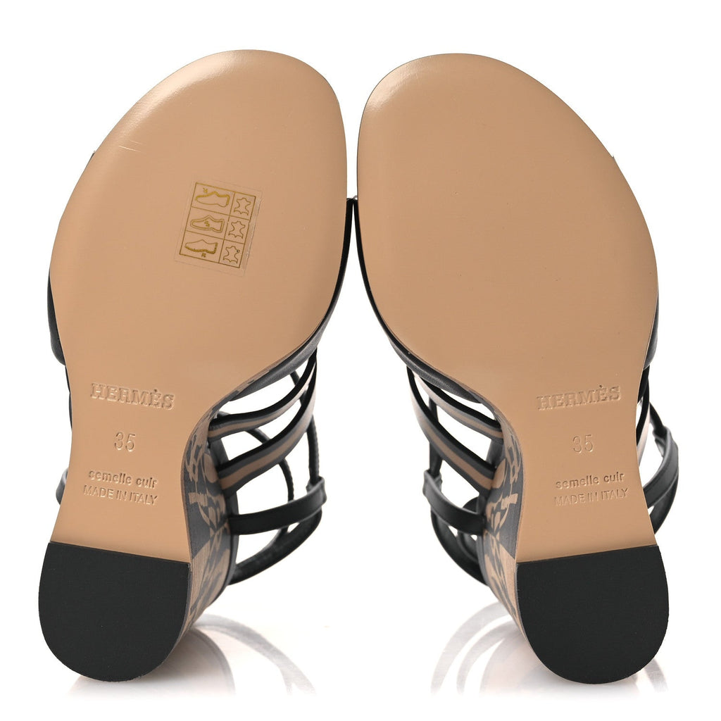 Calfskin Klara 100 Wedge Sandals 35 Black Natural wholesalehk.shop