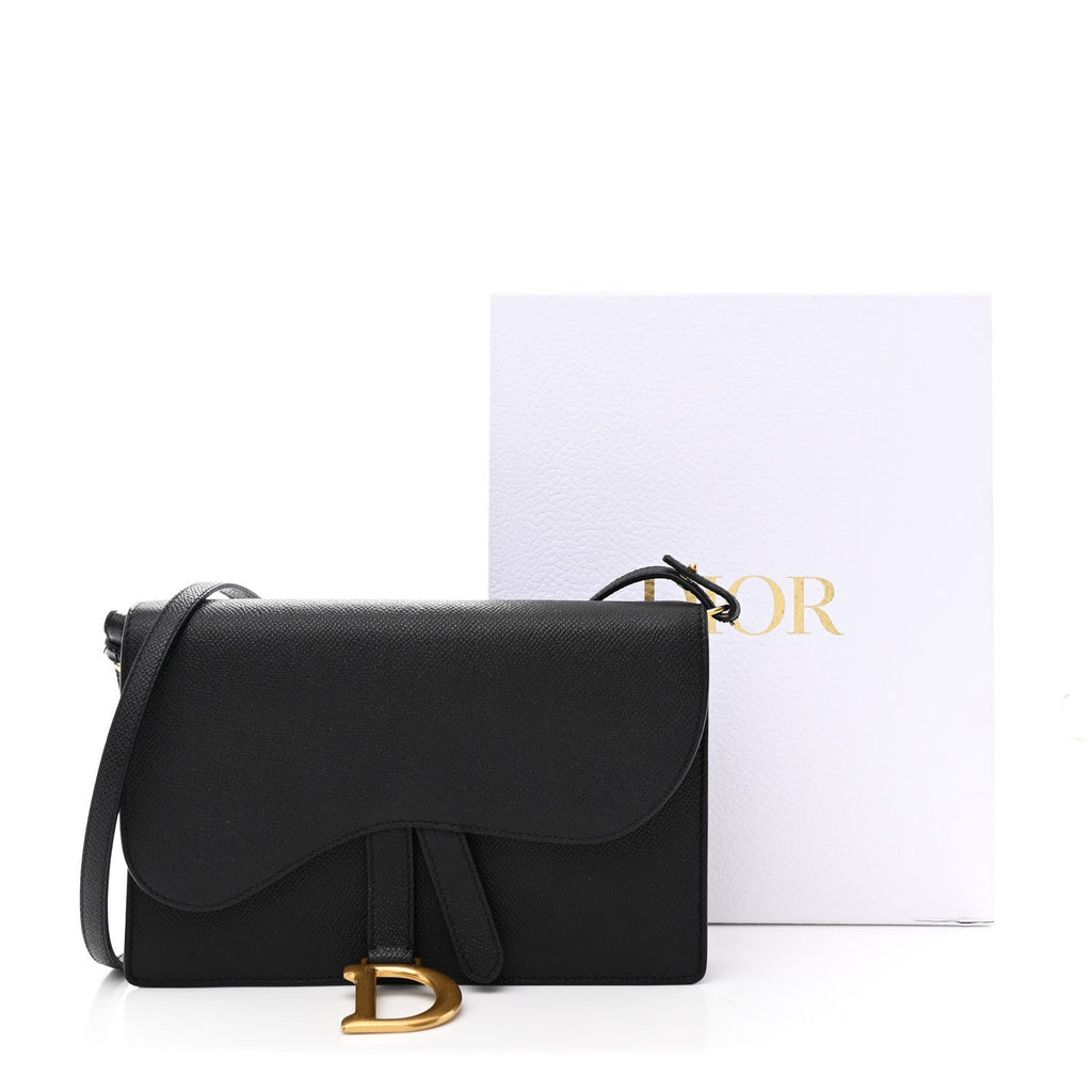 Grained Calfskin Saddle Pouch Bag Black wholesalehk.shop