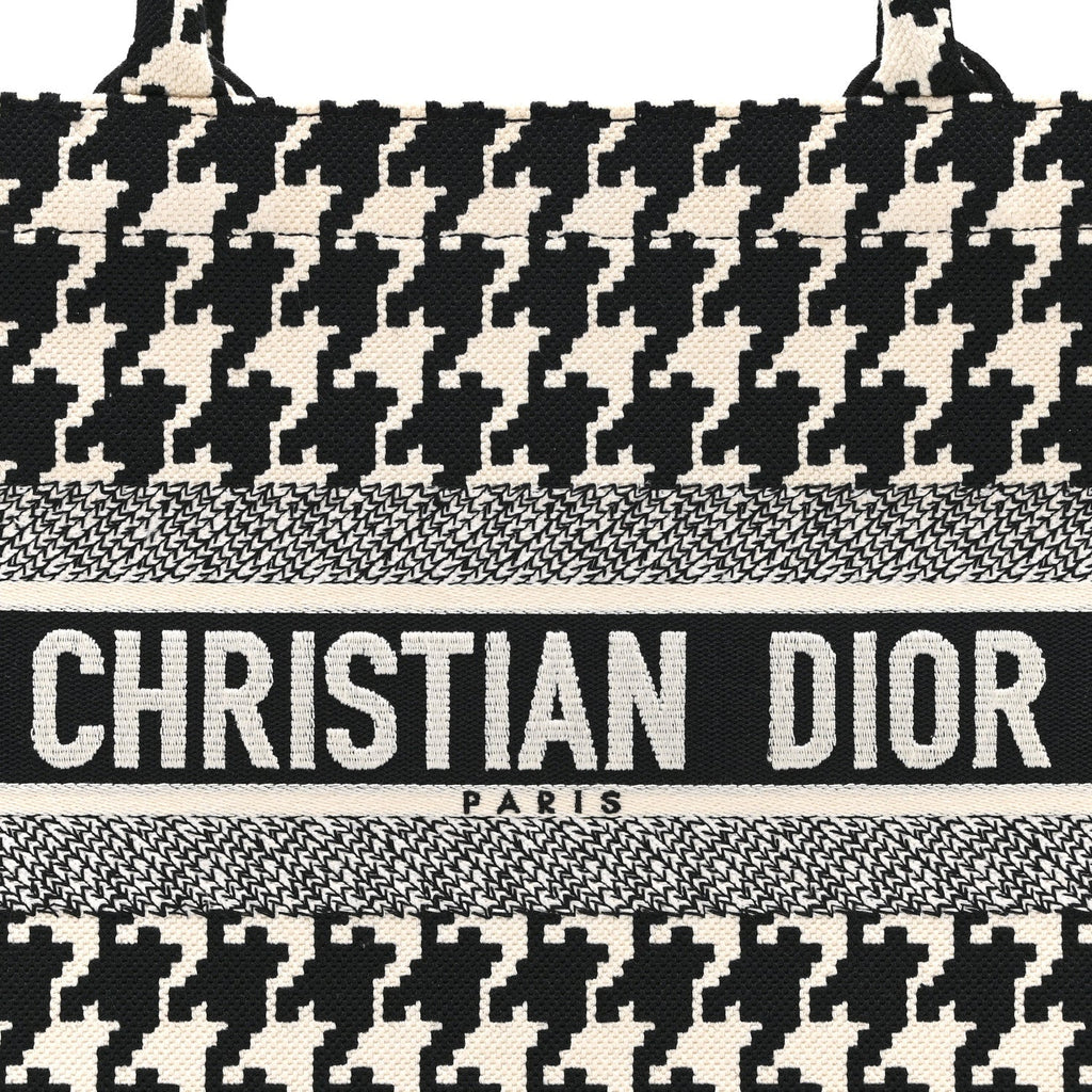 Canvas Houndstooth Embroidered Medium Book Tote Black White £¨ Direct shipment via from wholesalehk.shop
