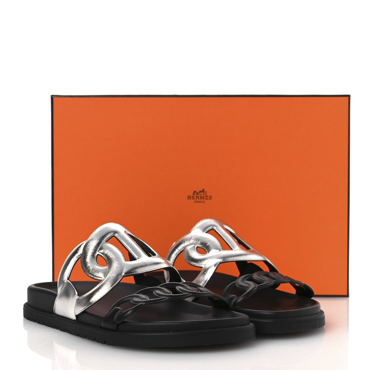 Metallic Nappa Extra Sandals 36 Gris Argente Black wholesalehk.shop
