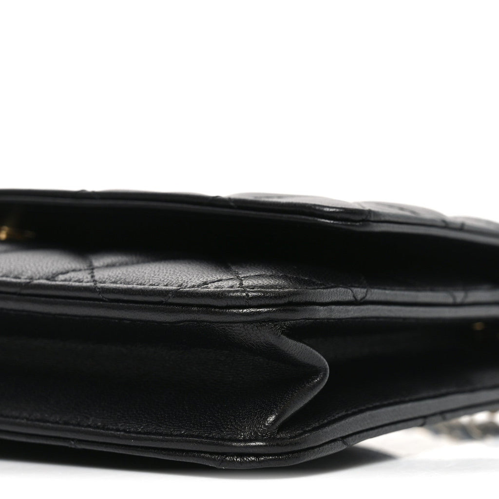 Lambskin Quilted Wallet On Chain WOC Black wholesalehk.shop