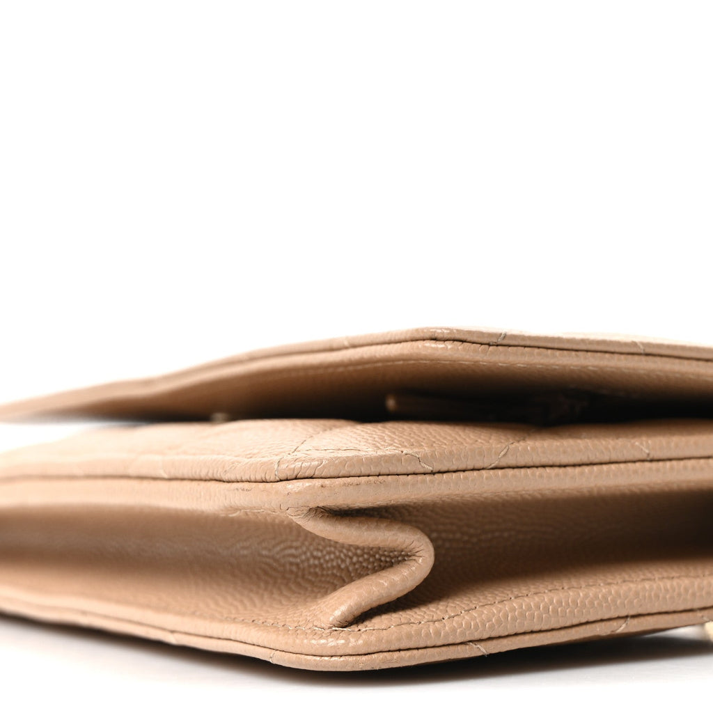 Caviar Quilted Crystal CC Wallet On Chain WOC Beige wholesalehk.shop