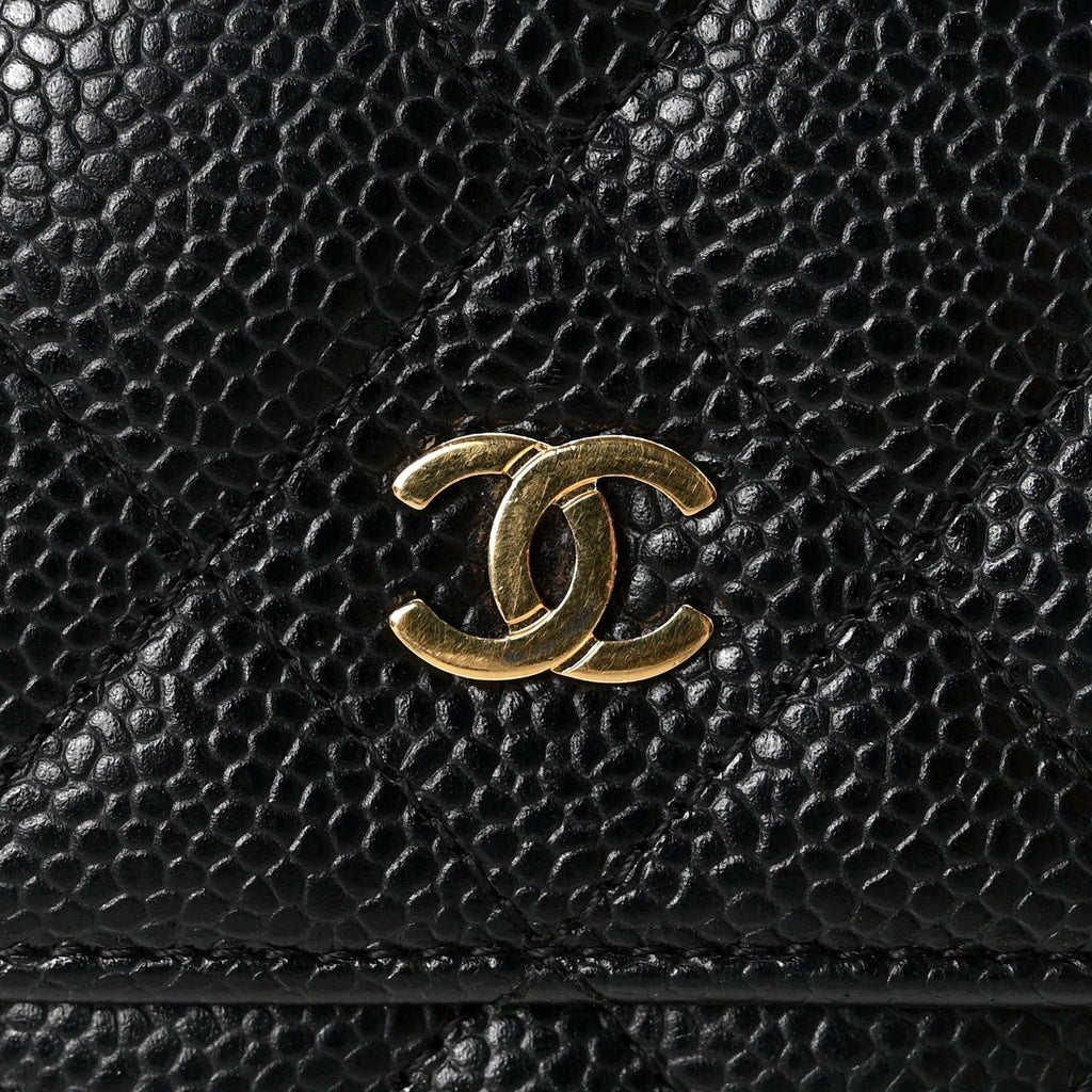 Caviar Quilted Wallet On Chain WOC Black wholesalehk.shop