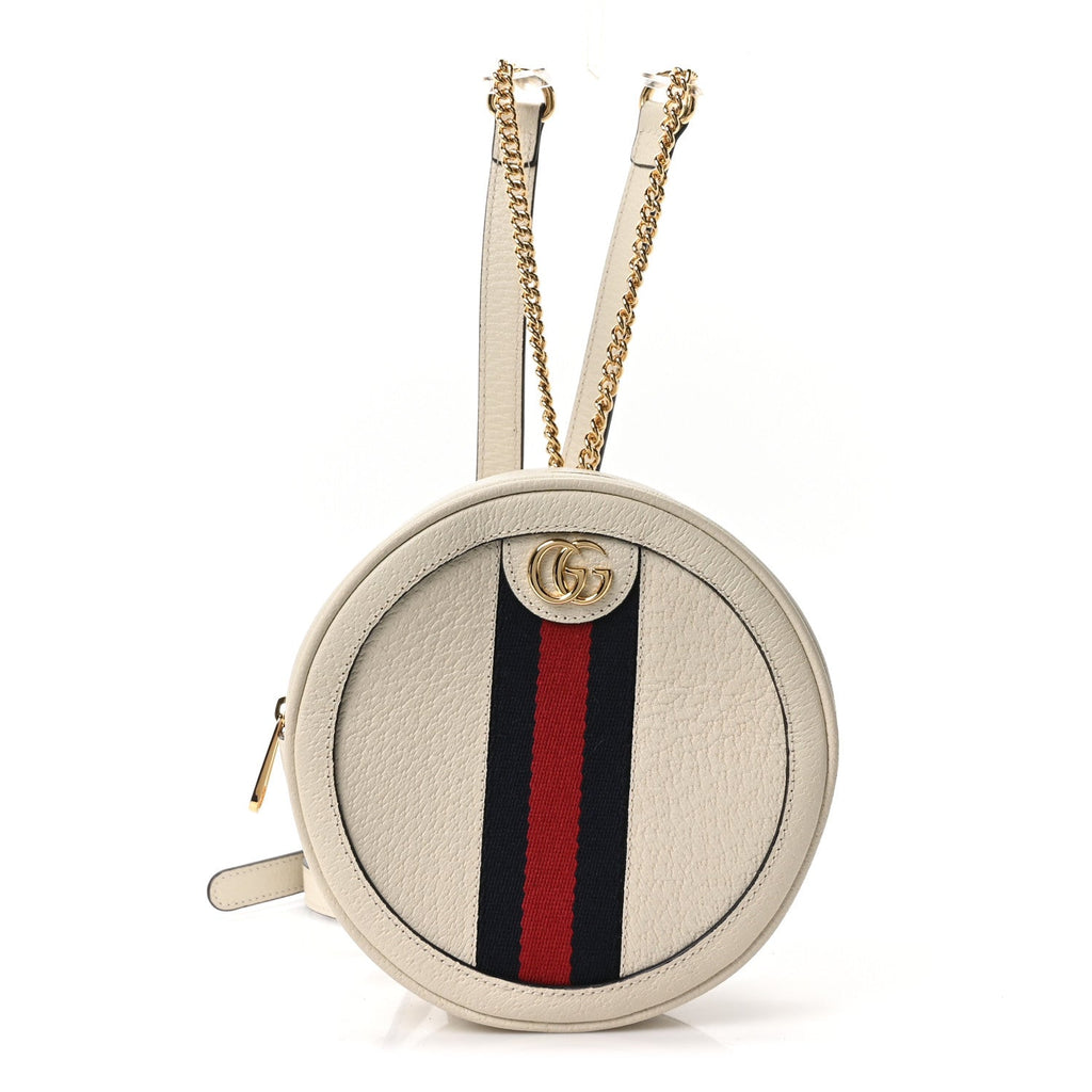Textured Calfskin Web Mini Ophidia Round Backpack Mystic White wholesalehk.shop