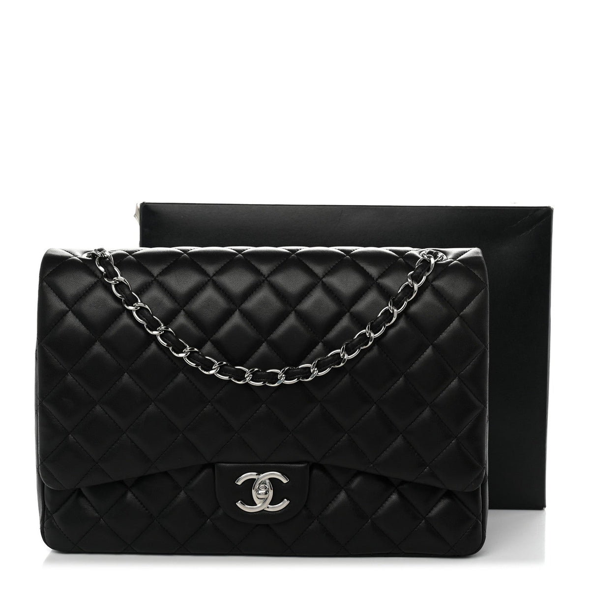 Lambskin Quilted Maxi Double Flap Black wholesalehk.shop