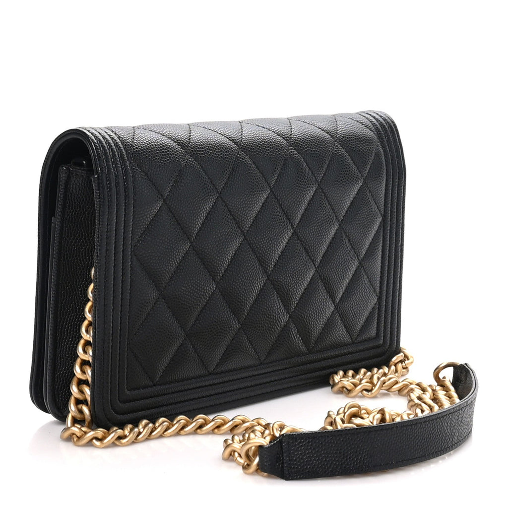 Caviar Quilted Boy Wallet On Chain WOC Black wholesalehk.shop
