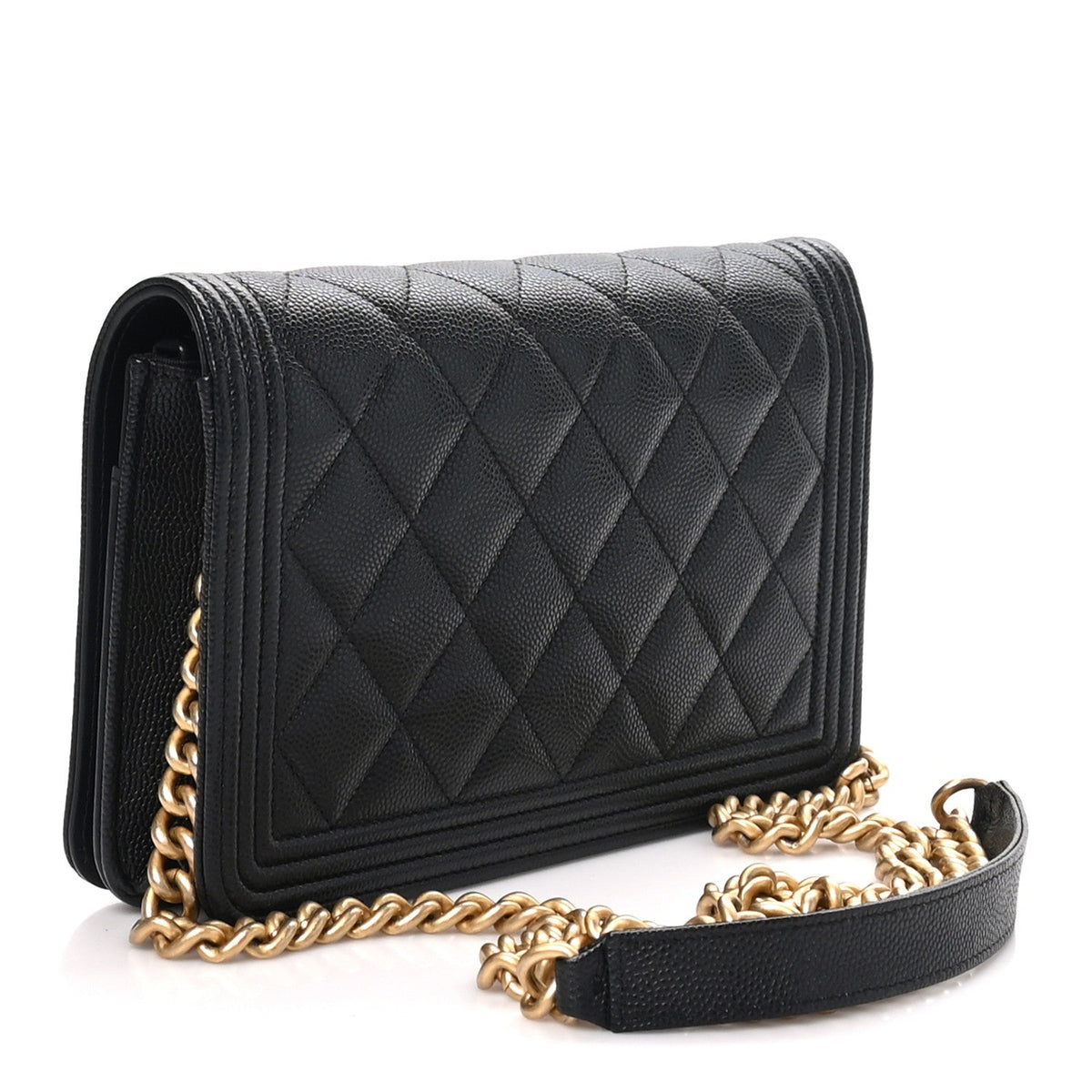 Caviar Quilted Boy Wallet On Chain WOC Black wholesalehk.shop