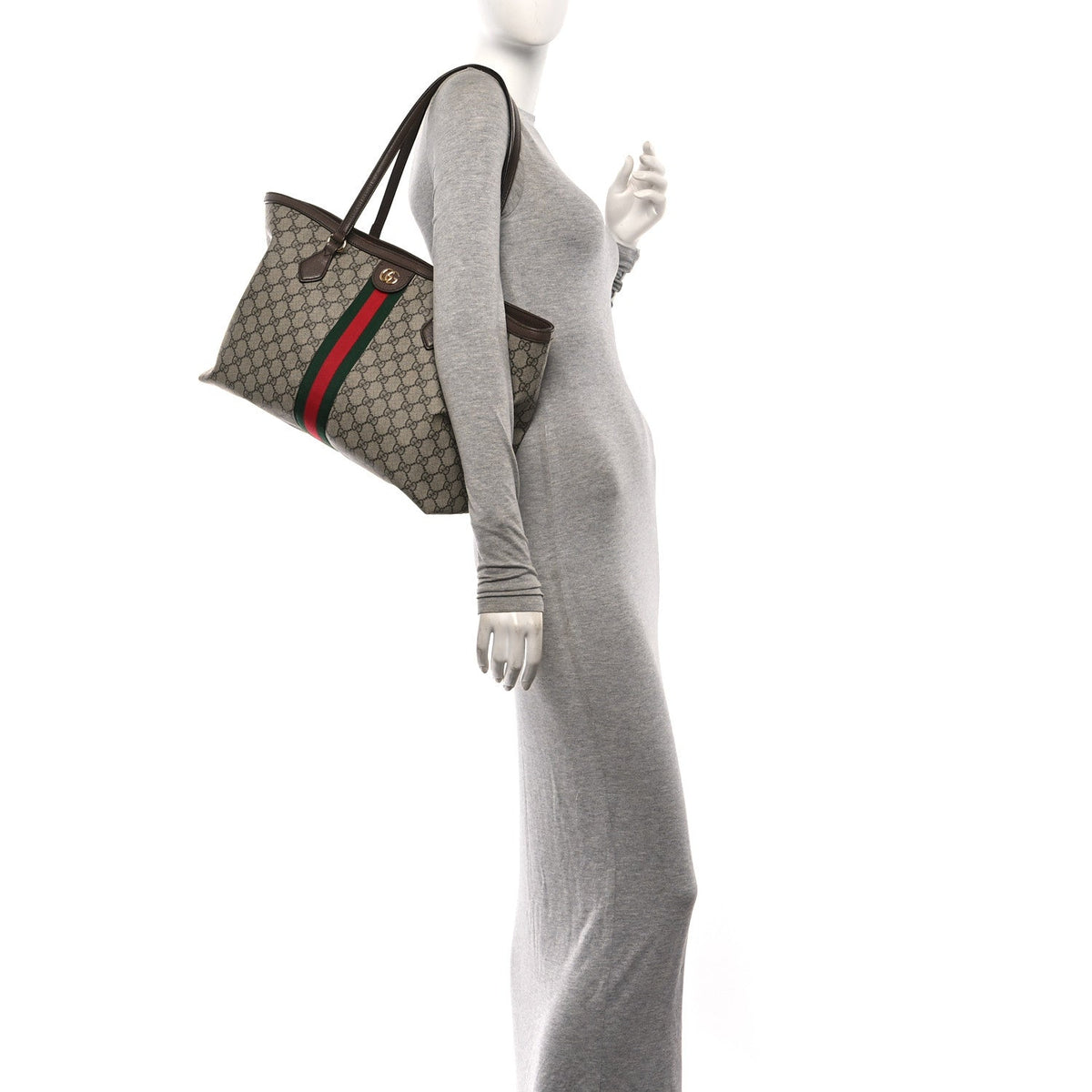 GG Supreme Monogram Medium Ophidia Shopping Tote Brown wholesalehk.shop